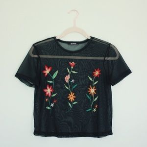 Zara embroidered mesh top